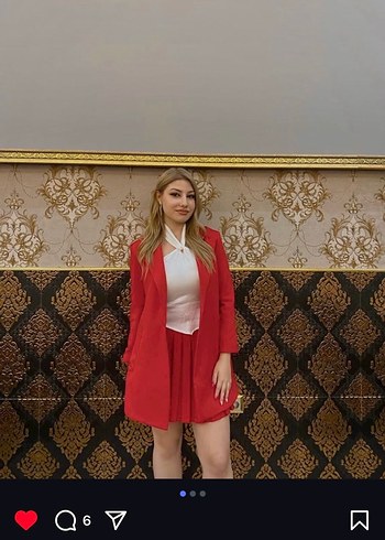 Kırmızı Mini Kadın Blazer Ceket etek