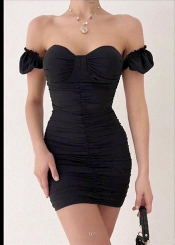 Siyah Straplez Mini Gotik Elbise