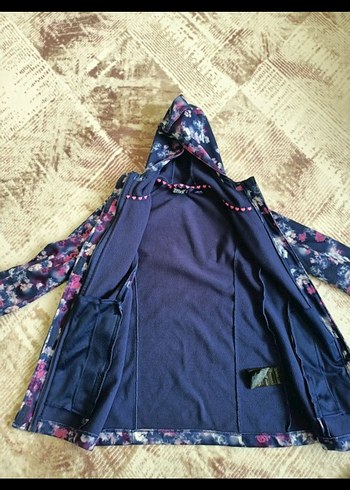 kıç çocuk Mor Uzun Kapüşonlu Fermuarlı Ceket - Görsel 2