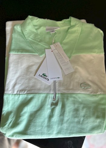Lacoste Fermuarlı Erkek Krem ve yeşil tişört - Görsel 2