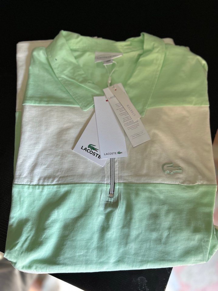 Lacoste Fermuarlı Erkek Krem ve yeşil tişört - Görsel 2