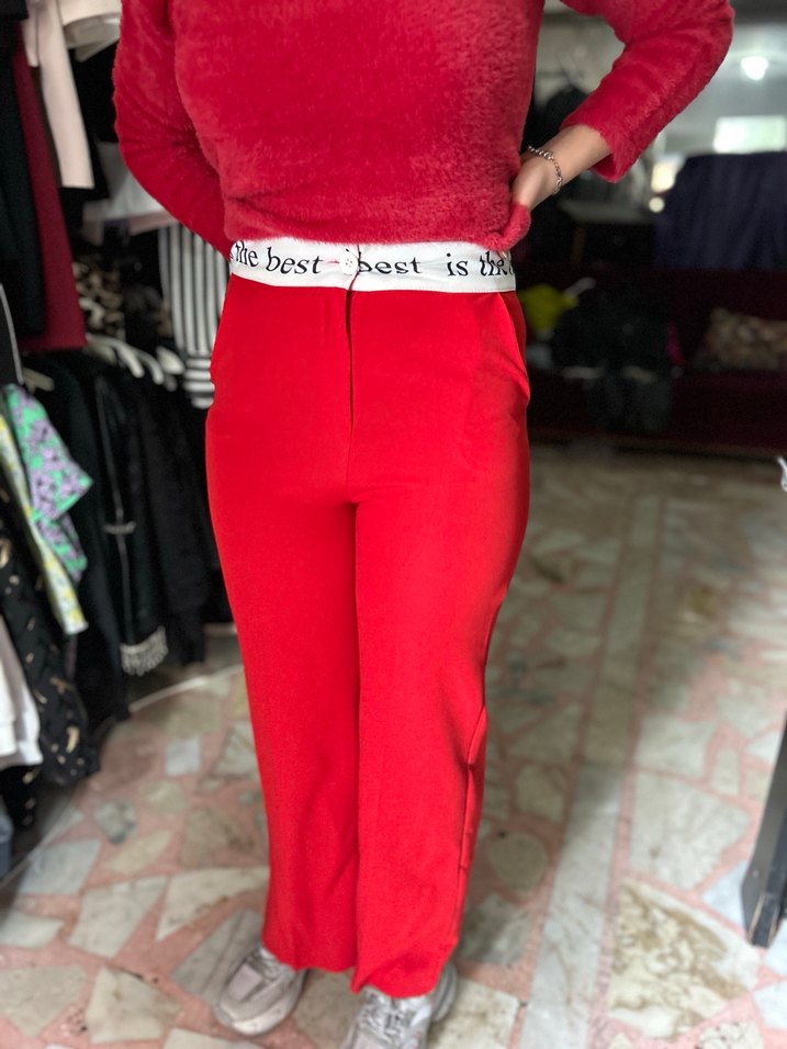 Kırmızı kadın pantolon - Görsel 2