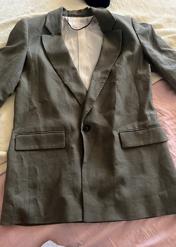 Zara Kadın Keten Blazer Ceket haki