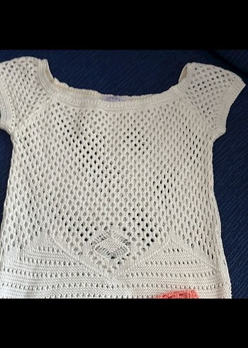 Kızlar için Bohem Örgü Kısa Kollu Kazak - Görsel 2