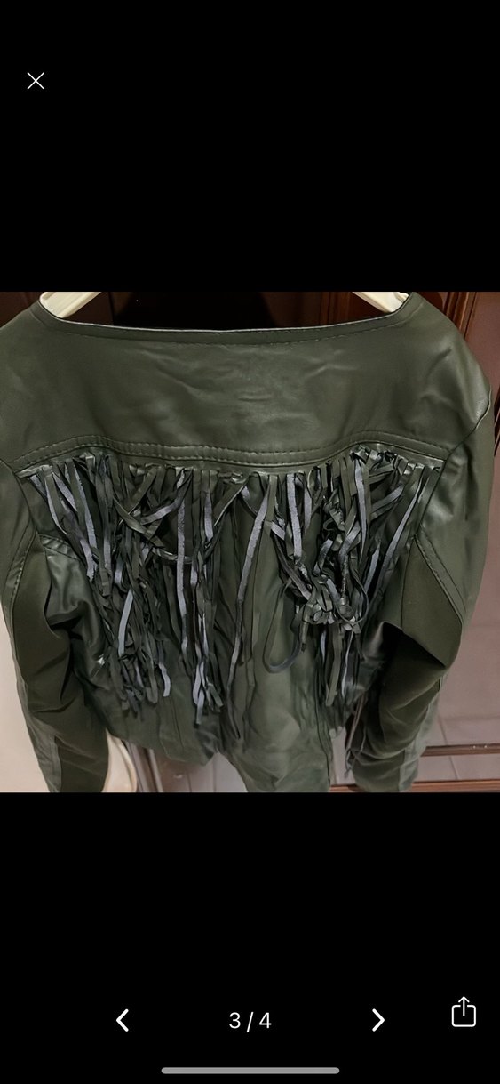 Derin Yeşil Mini Deri Ceket Püsküllü - Görsel 2