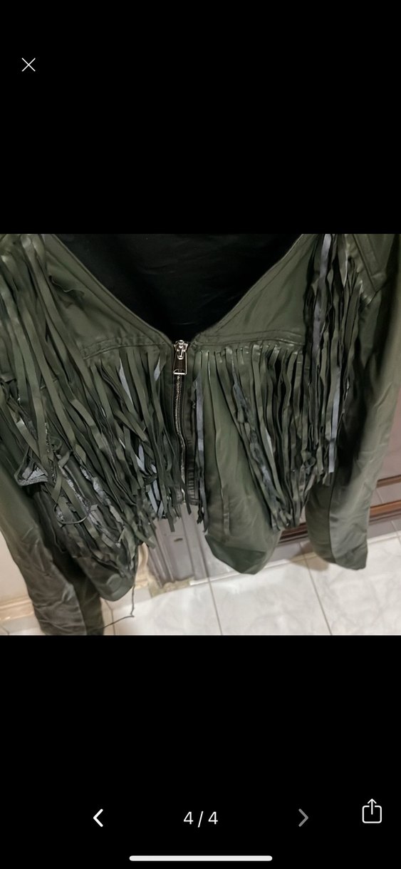 Derin Yeşil Mini Deri Ceket Püsküllü - Görsel 3