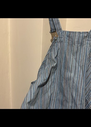 Çizgili Mavi  kız çocuk askılı elbise - Görsel 2