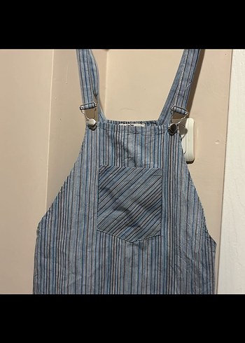 Çizgili Mavi  kız çocuk askılı elbise - Görsel 4