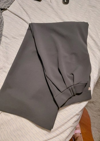 xl Beden Gri Pilili Kadın Kumaş Pantolon