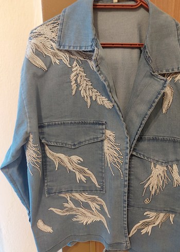 xl Beden Nakışlı Bohem Mavi Kot Kadın Denim Ceket