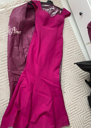 Pembe Straplez Uzun Drapeli Kadın Elbisesi