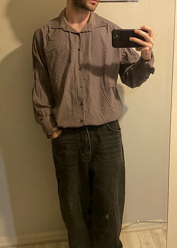 Kahverengi Keten Uzun Kollu Gömlek - Görsel 3