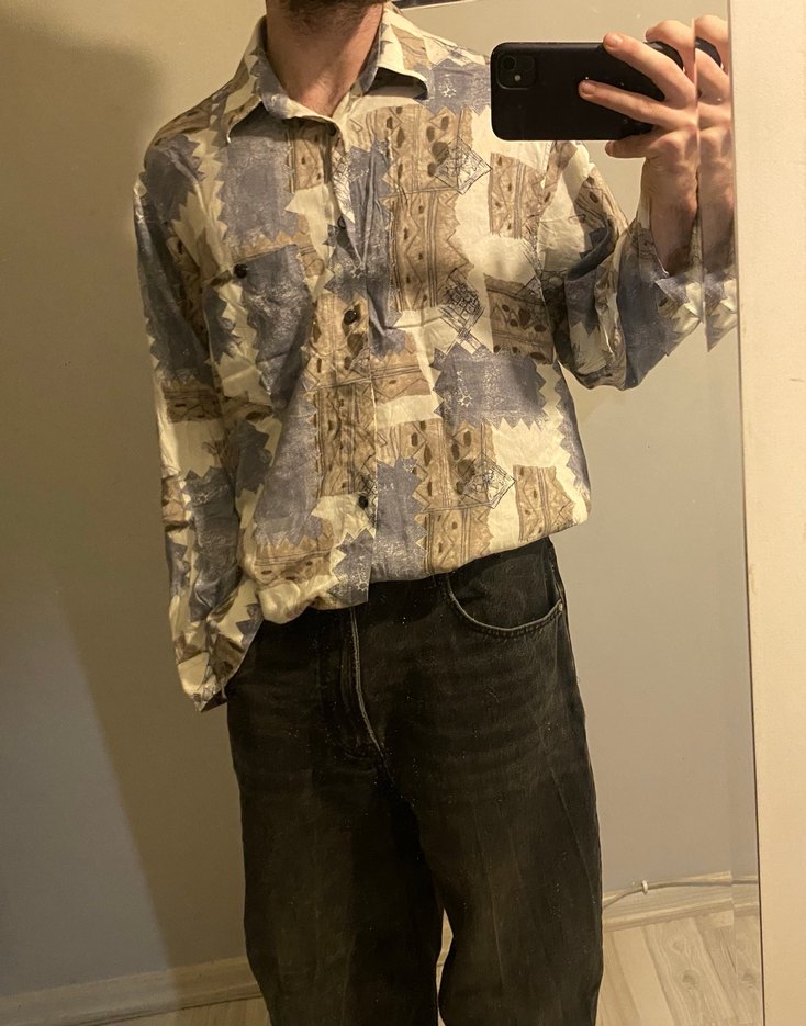 Unisex Gömlek Uzun Kollu Bol Kesim Pamuk - Görsel 3