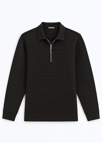 Zara Kontrast Çizgili Siyah Sweatshirt