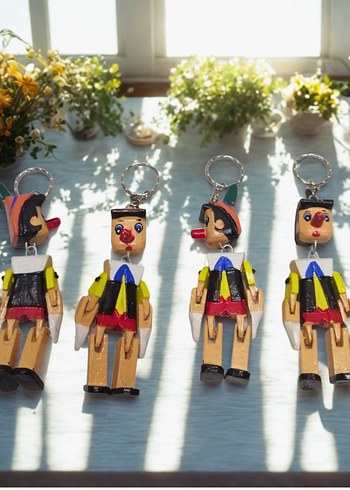 Renkli Ahşap Pinokyo Anahtarlık Figürü - Görsel 3