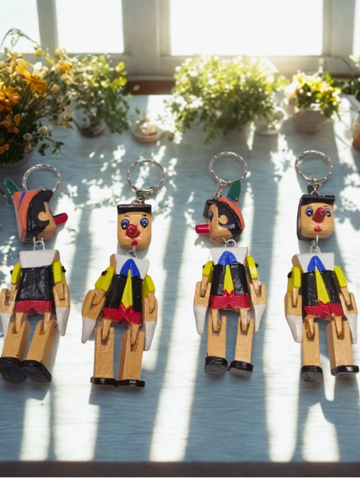 Renkli Ahşap Pinokyo Anahtarlık Figürü - Görsel 3