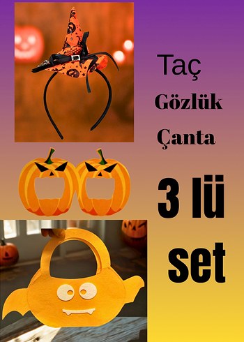Cadılar Bayramı Yılbaşı  Gotik 3'lü Set: Tac, Gözlük, Çanta - Görsel 2