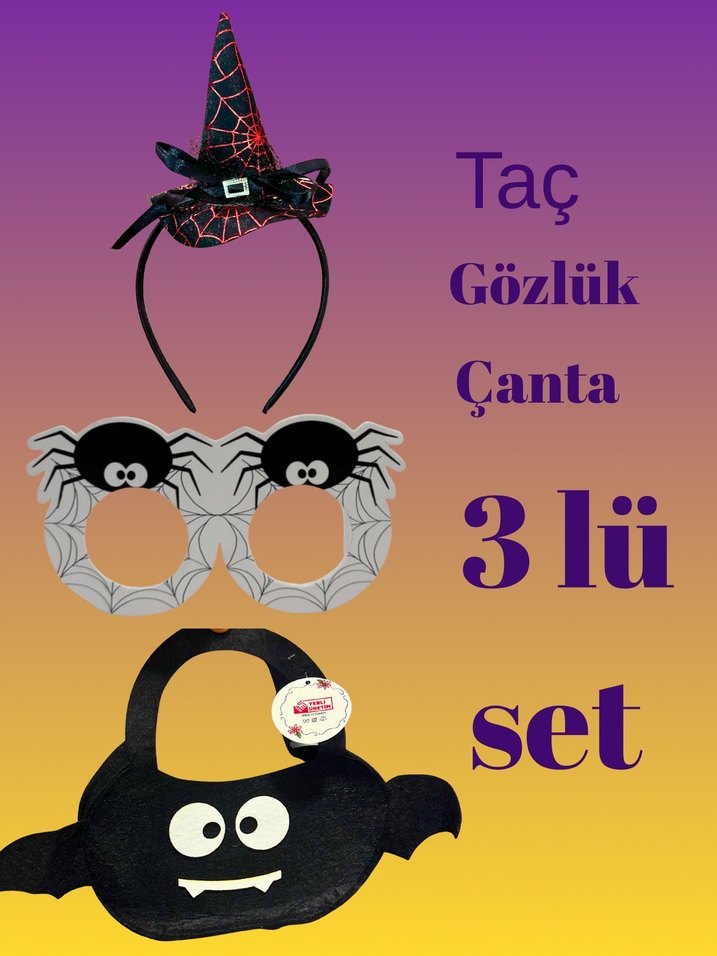 Cadılar Bayramı Yılbaşı  Gotik 3'lü Set: Tac, Gözlük, Çanta - Görsel 3