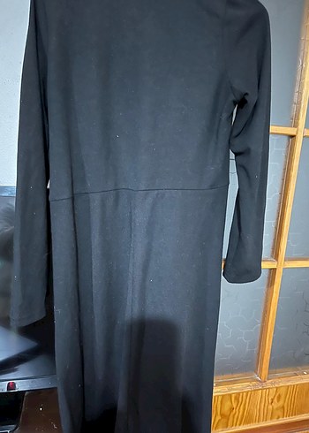 Düğmeli Siyah Uzun Kollu Kadın Elbise - Görsel 3