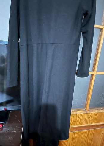 Düğmeli Siyah Uzun Kollu Kadın Elbise - Görsel 5