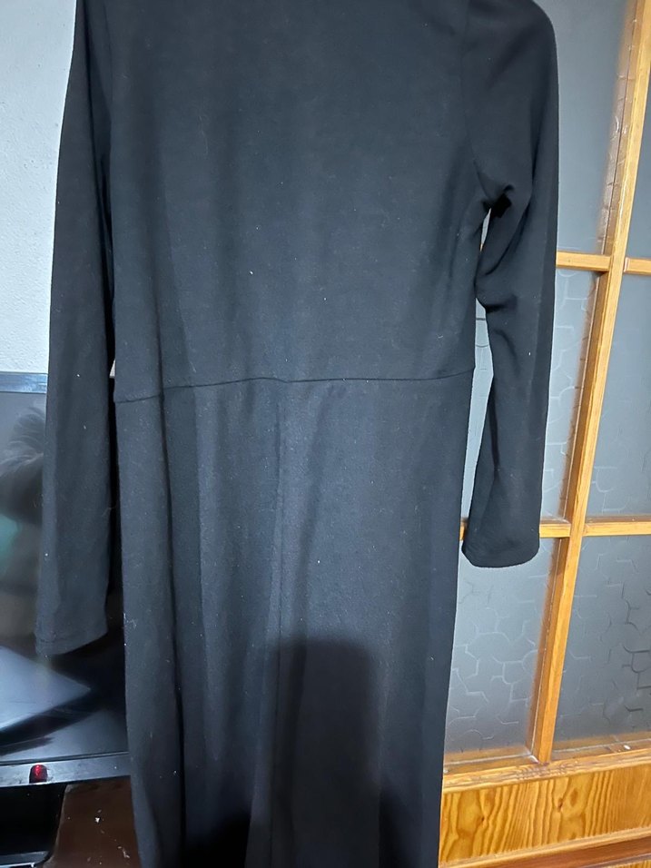 Düğmeli Siyah Uzun Kollu Kadın Elbise - Görsel 3