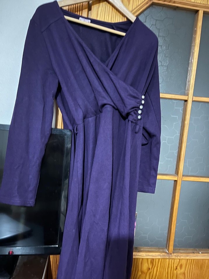 Kadın Mor Uzun Kollu Salaş elbise - Görsel 2