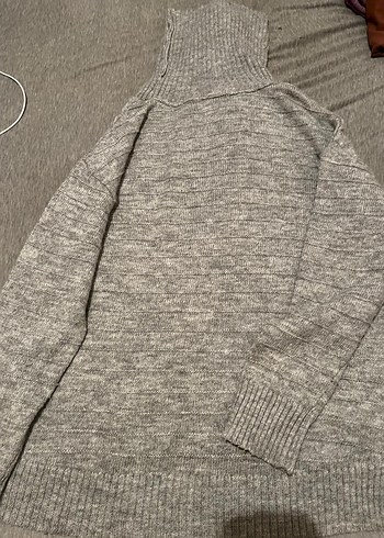 Gri Örgü Boğazlı Kadın Kazak - Görsel 2