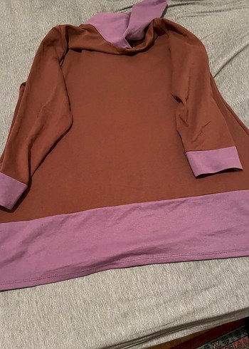 Kahverengi Mor Kapüşonlu Oversize Sweatshirt - Görsel 2
