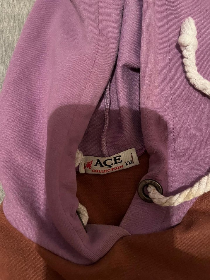 Kahverengi Mor Kapüşonlu Oversize Sweatshirt - Görsel 3