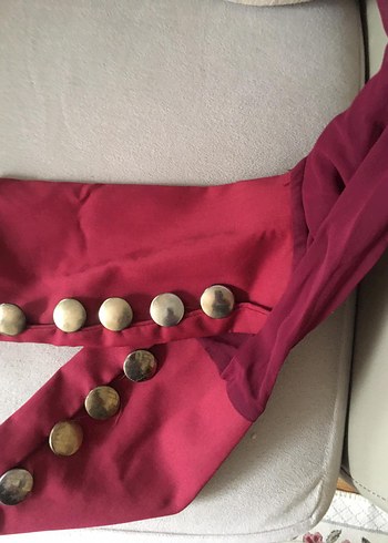 44 Beden Bordo Uzun Kollu Düğmeli Gotik Elbise