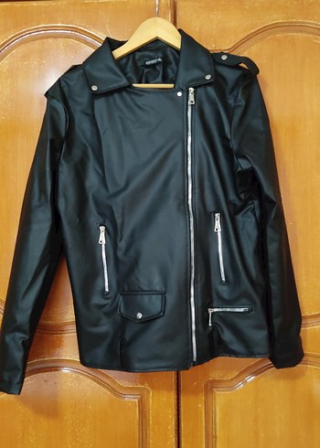 Siyah Kadın Deri Biker Ceket - Görsel 2