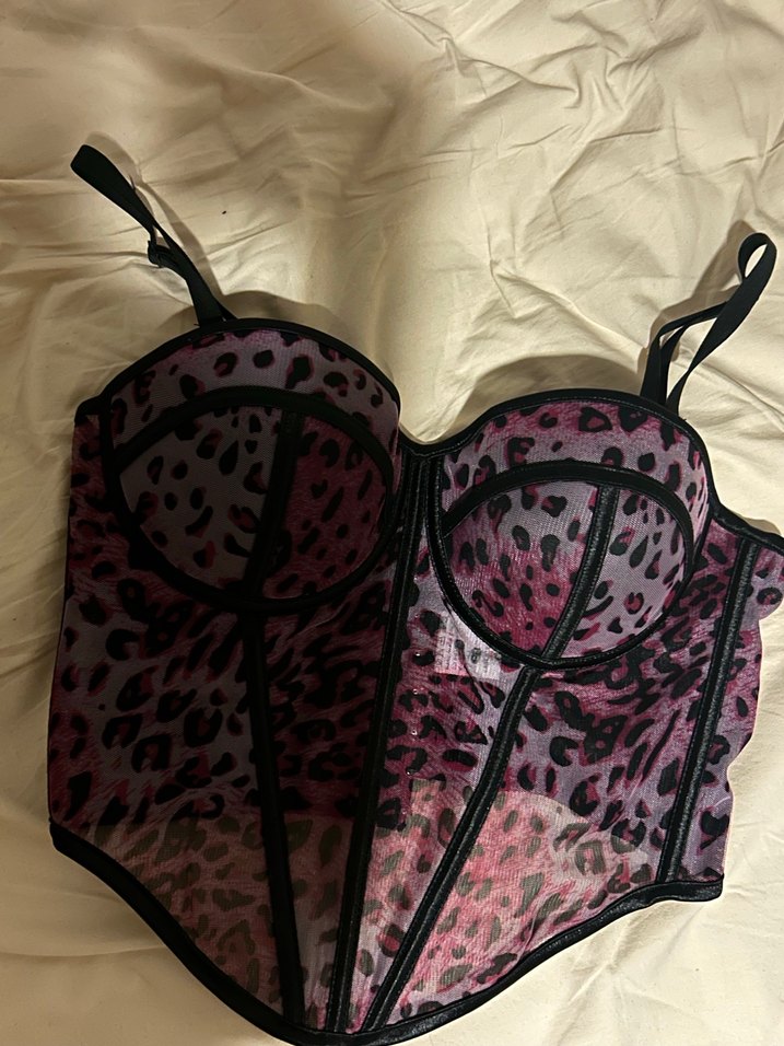 Karanlık Pembe leopar Desenli Dantel Bustiyer - Görsel 3