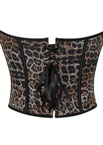 Kahverengi Yılan Baskılı Sırtı Açık Büstiyer - Görsel 2