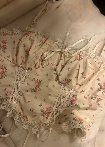 Pastel Çiçekli Dantel Detaylı Straplez Bustiyer shein - Görsel 4