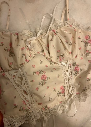 Pastel Çiçekli Dantel Detaylı Straplez Bustiyer shein - Görsel 5