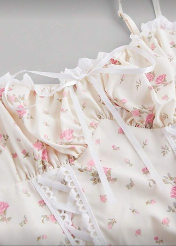 Pastel Çiçekli Dantel Detaylı Straplez Bustiyer shein - Görsel 3
