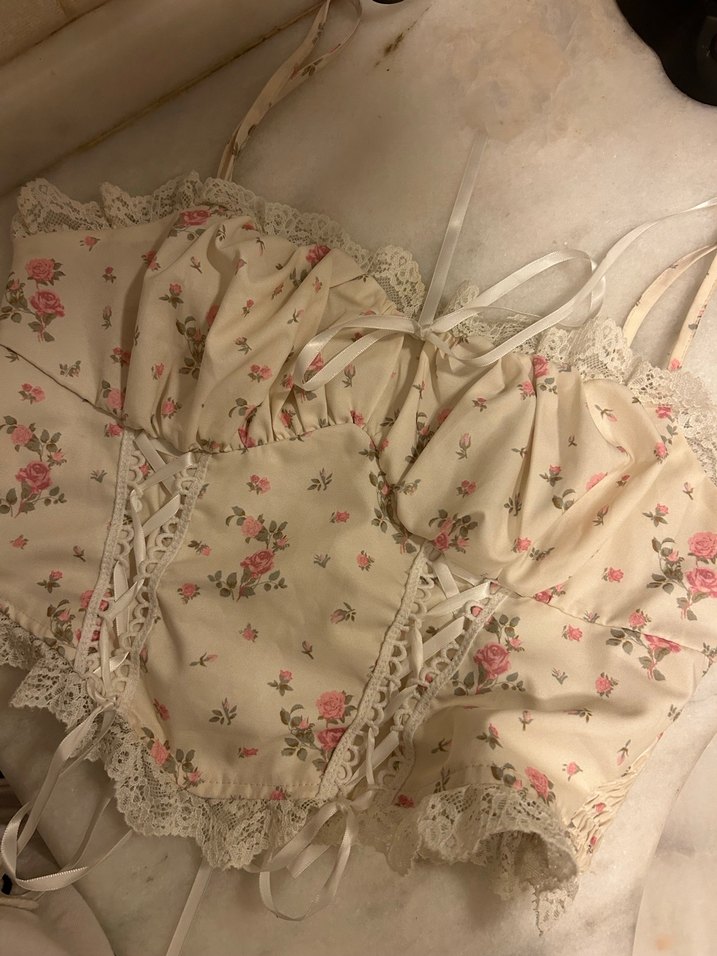 Pastel Çiçekli Dantel Detaylı Straplez Bustiyer shein - Görsel 4