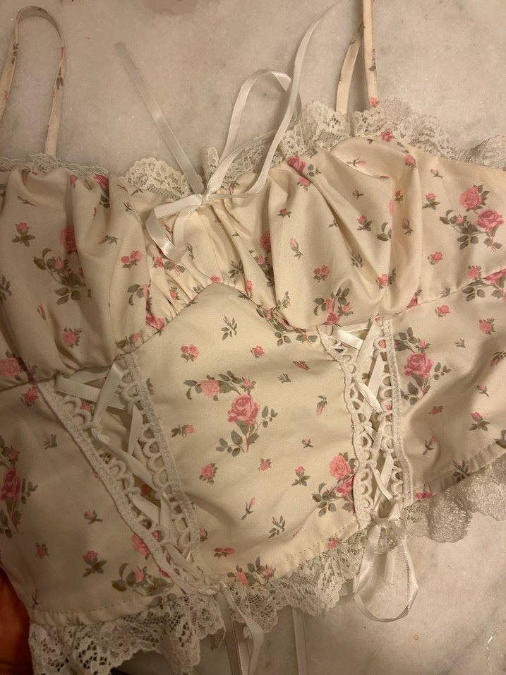 Pastel Çiçekli Dantel Detaylı Straplez Bustiyer shein - Görsel 5