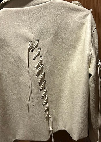 Ekru deri bağcıklı Kadın Ceket - Twist - Görsel 2