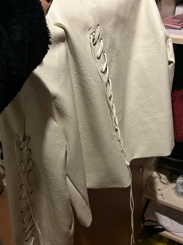 Ekru deri bağcıklı Kadın Ceket - Twist - Görsel 5