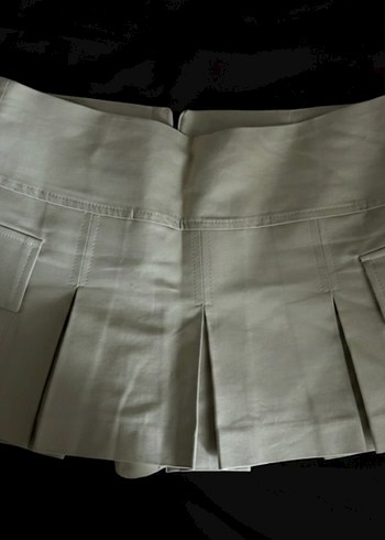 Bej Pilili orta bel içi şortlu mini Etek - Görsel 2