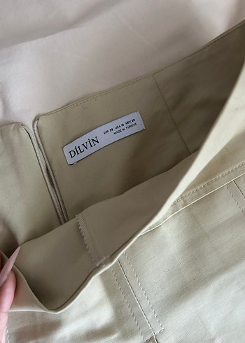 Bej Pilili orta bel içi şortlu mini Etek - Görsel 3