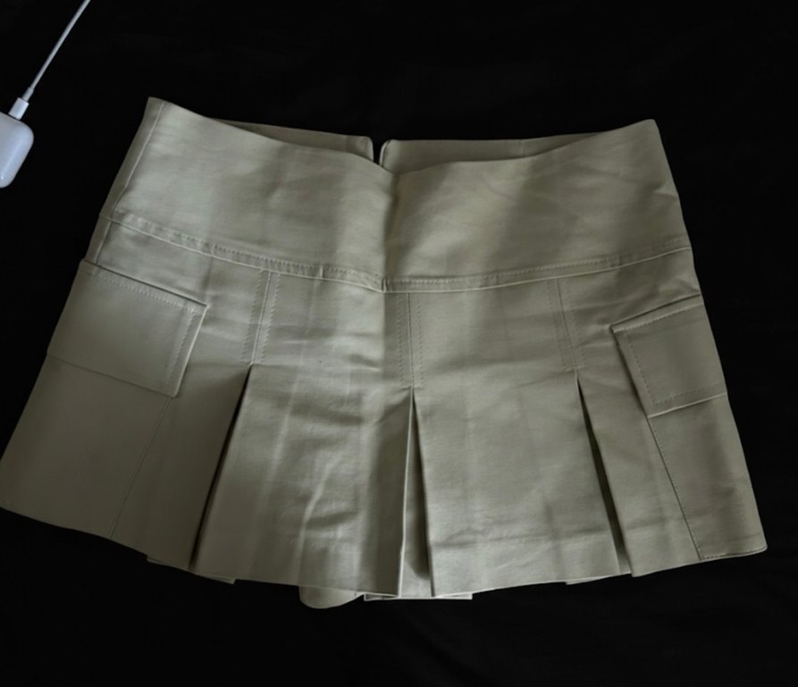 Bej Pilili orta bel içi şortlu mini Etek - Görsel 2