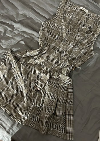 Bej Ekoseli pull and bear mini elbise - Görsel 6