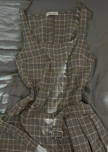 Pull and Bear Bej Ekoseli pull and bear mini elbise