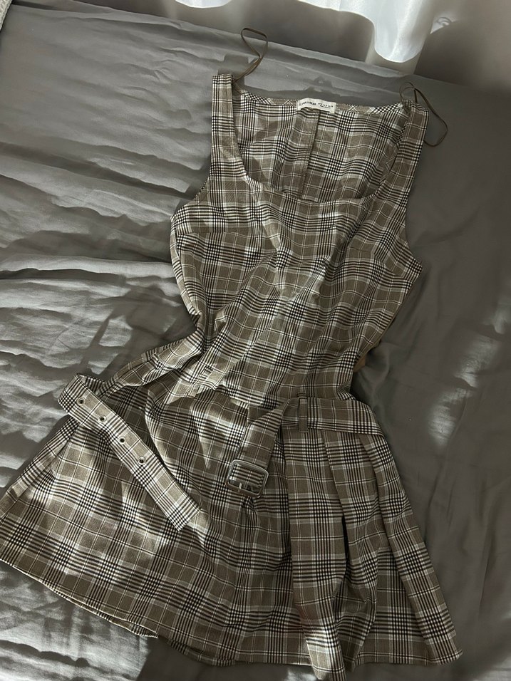 Bej Ekoseli pull and bear mini elbise - Görsel 2