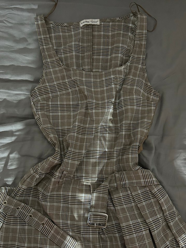 Bej Ekoseli pull and bear mini elbise - Görsel 3