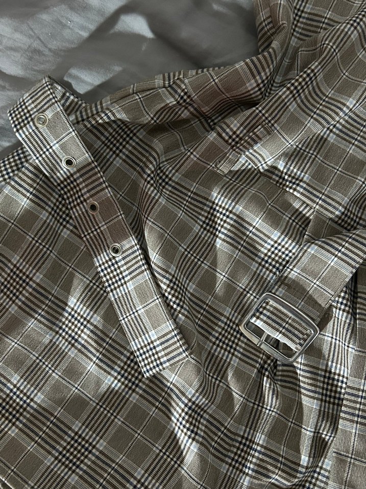 Bej Ekoseli pull and bear mini elbise - Görsel 5