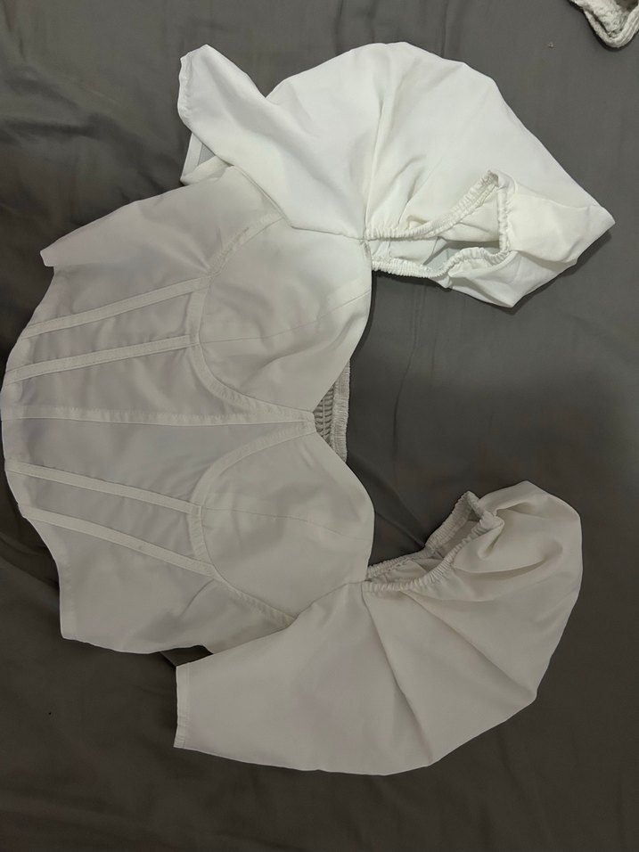 Beyaz Fırfırlı Strappy Kadın Büstiyer prenses kol shein - Görsel 3