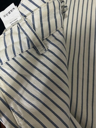 Mavi çizgili bol paça pantolon - Görsel 3